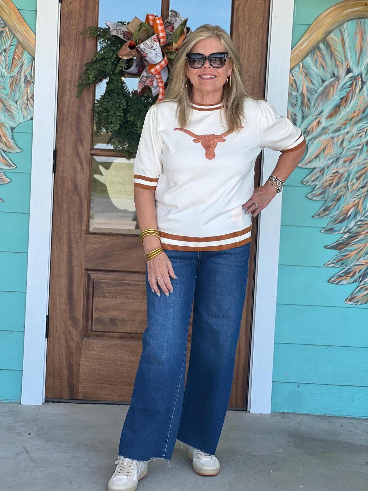 Varsity Longhorn Sequin Top