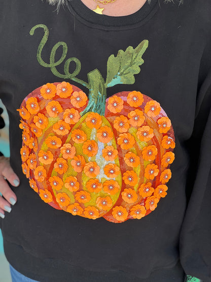 Queen of Sparkles Orange Sequin Pumpkin Sweatshirt