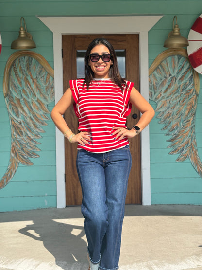 Red Striped Gold Button Top