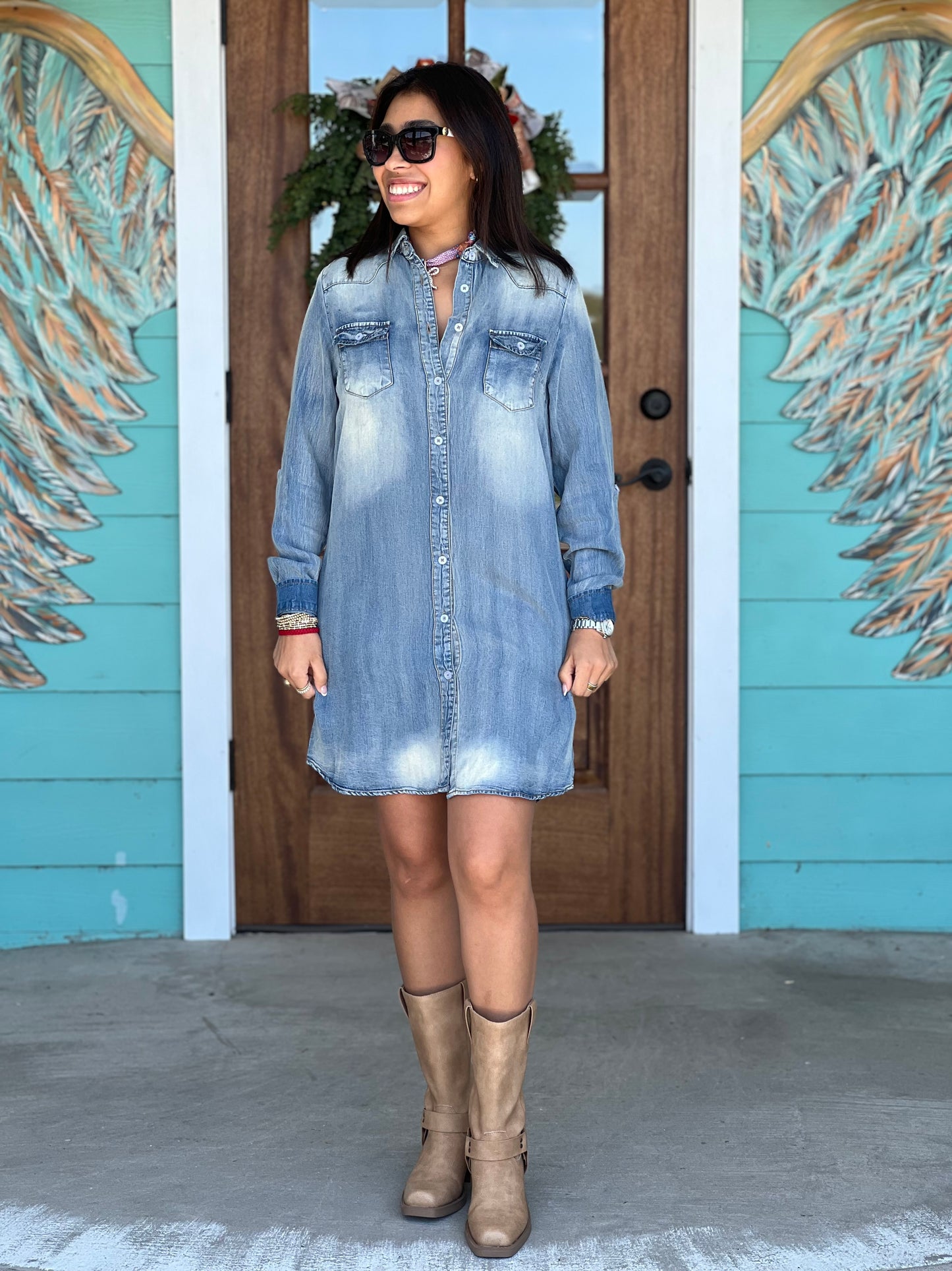 Tencel Denim Long Sleeve Shirt Dress