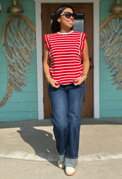 Red Striped Gold Button Top