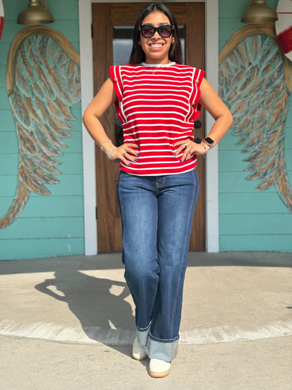 Red Striped Gold Button Top