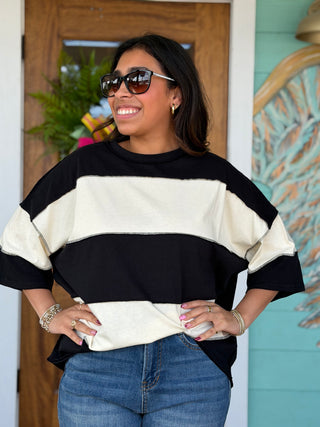 Black & Butter Color Block Top