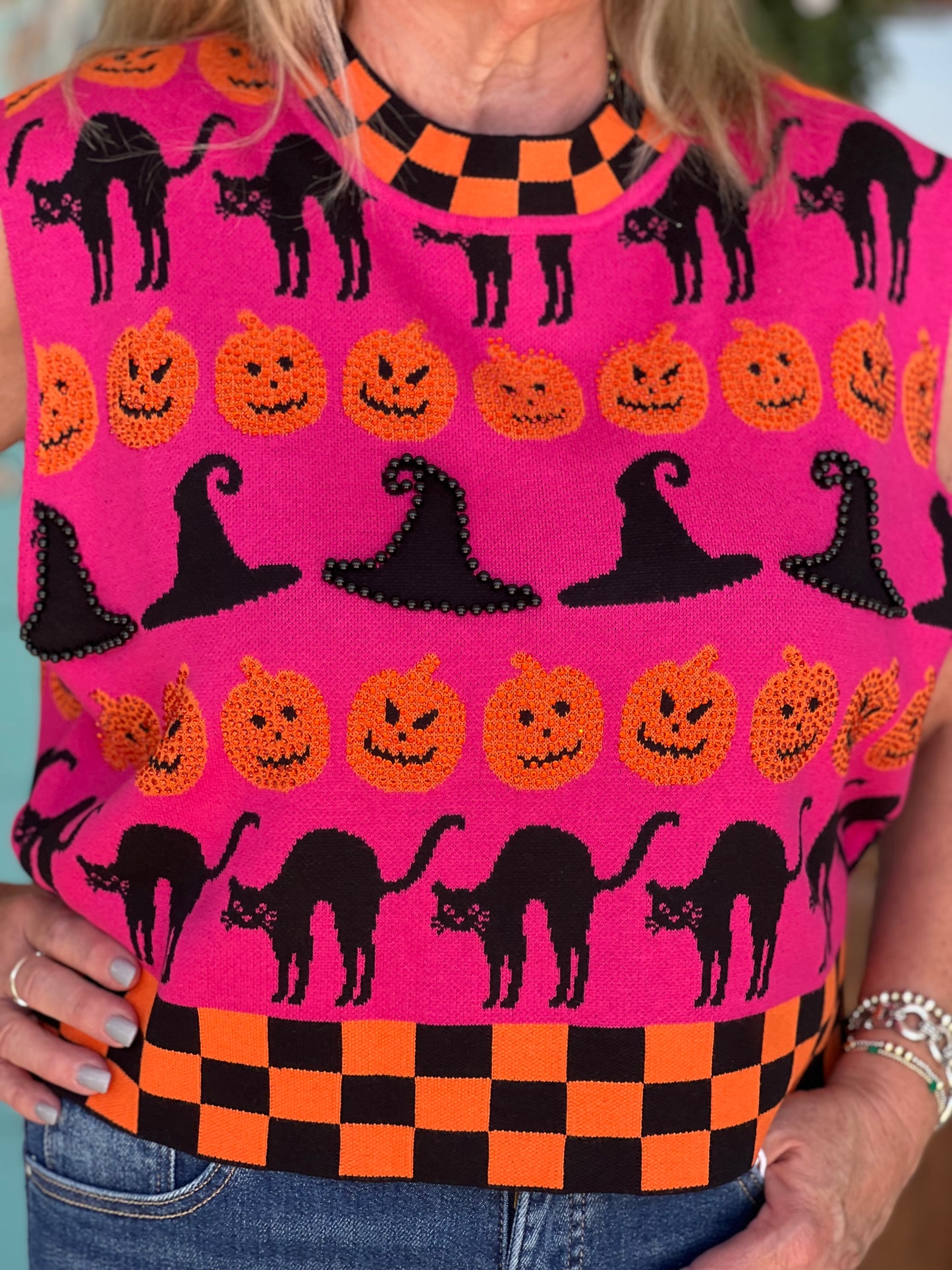 Halloween Icon Checkered Sweater Tank