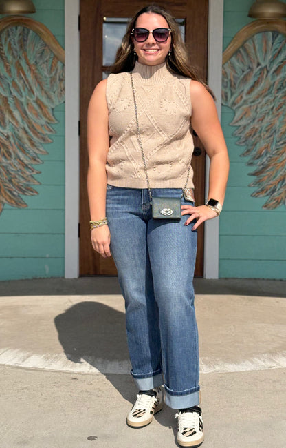 Taupe Textured Sleeveless Sweater