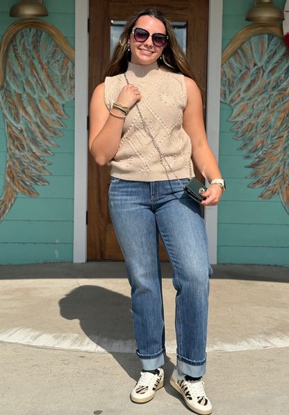 Taupe Textured Sleeveless Sweater