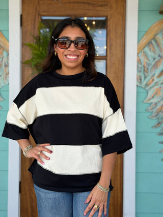 Black & Butter Color Block Top
