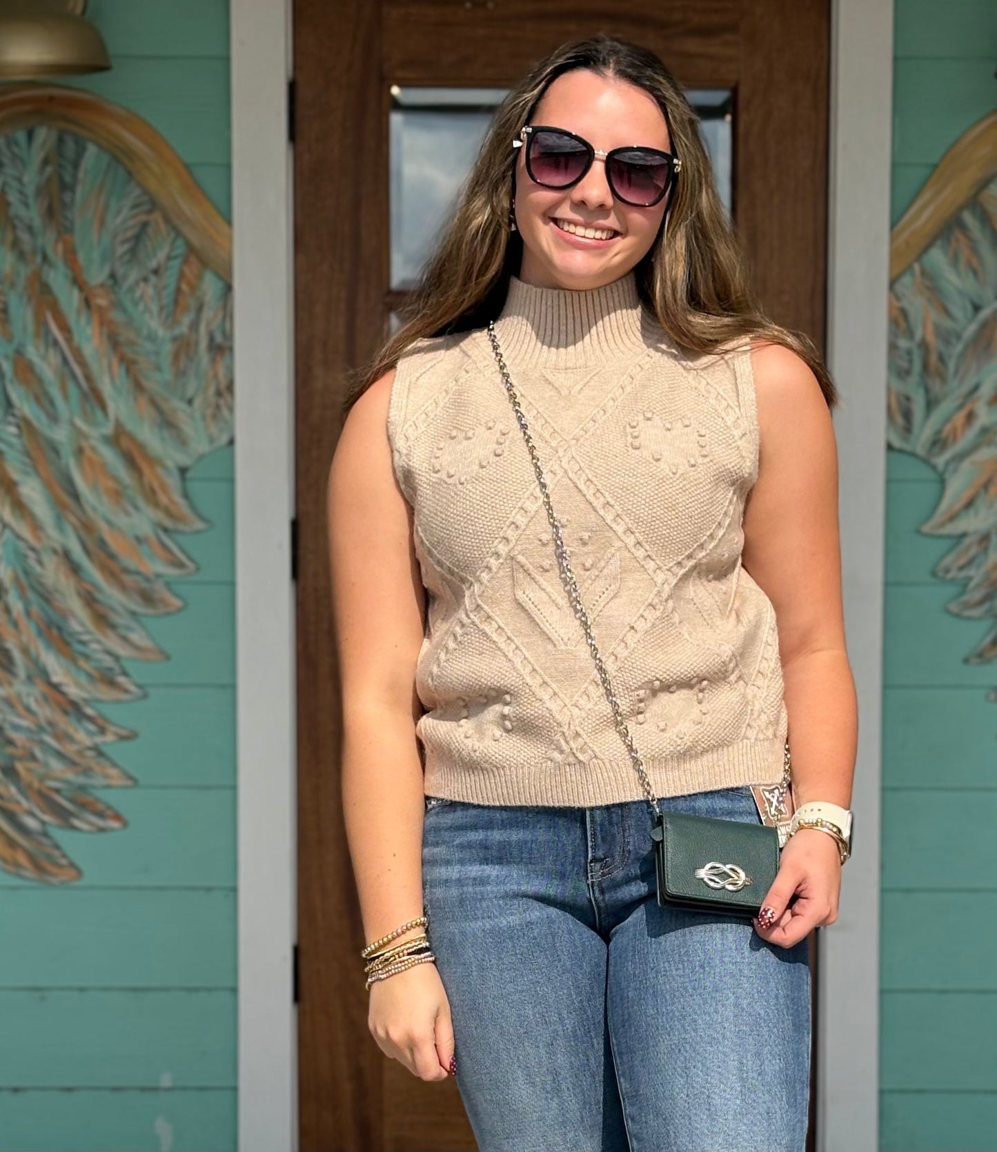 Taupe Textured Sleeveless Sweater