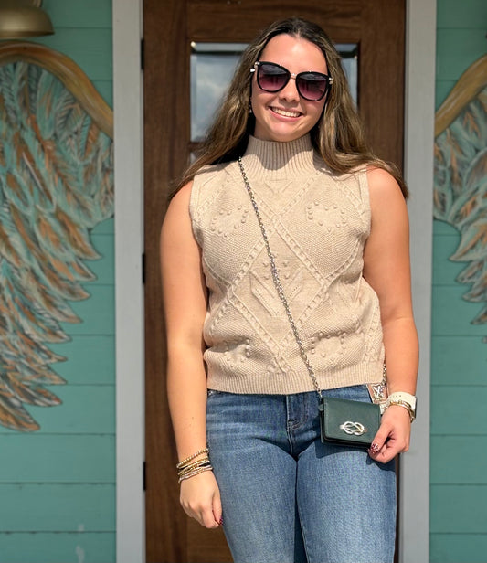Taupe Textured Sleeveless Sweater