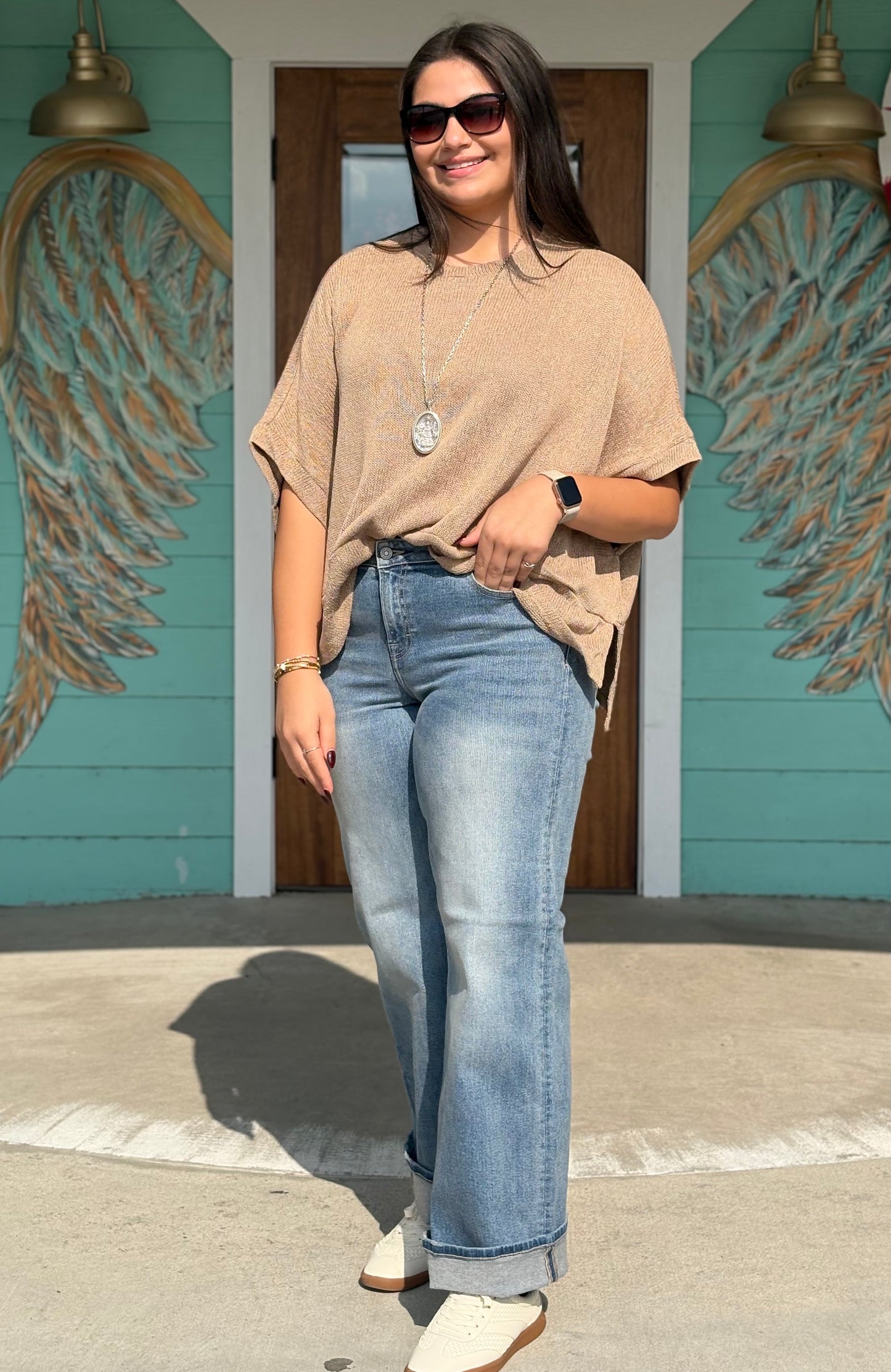 Almond Dolman Travel Top