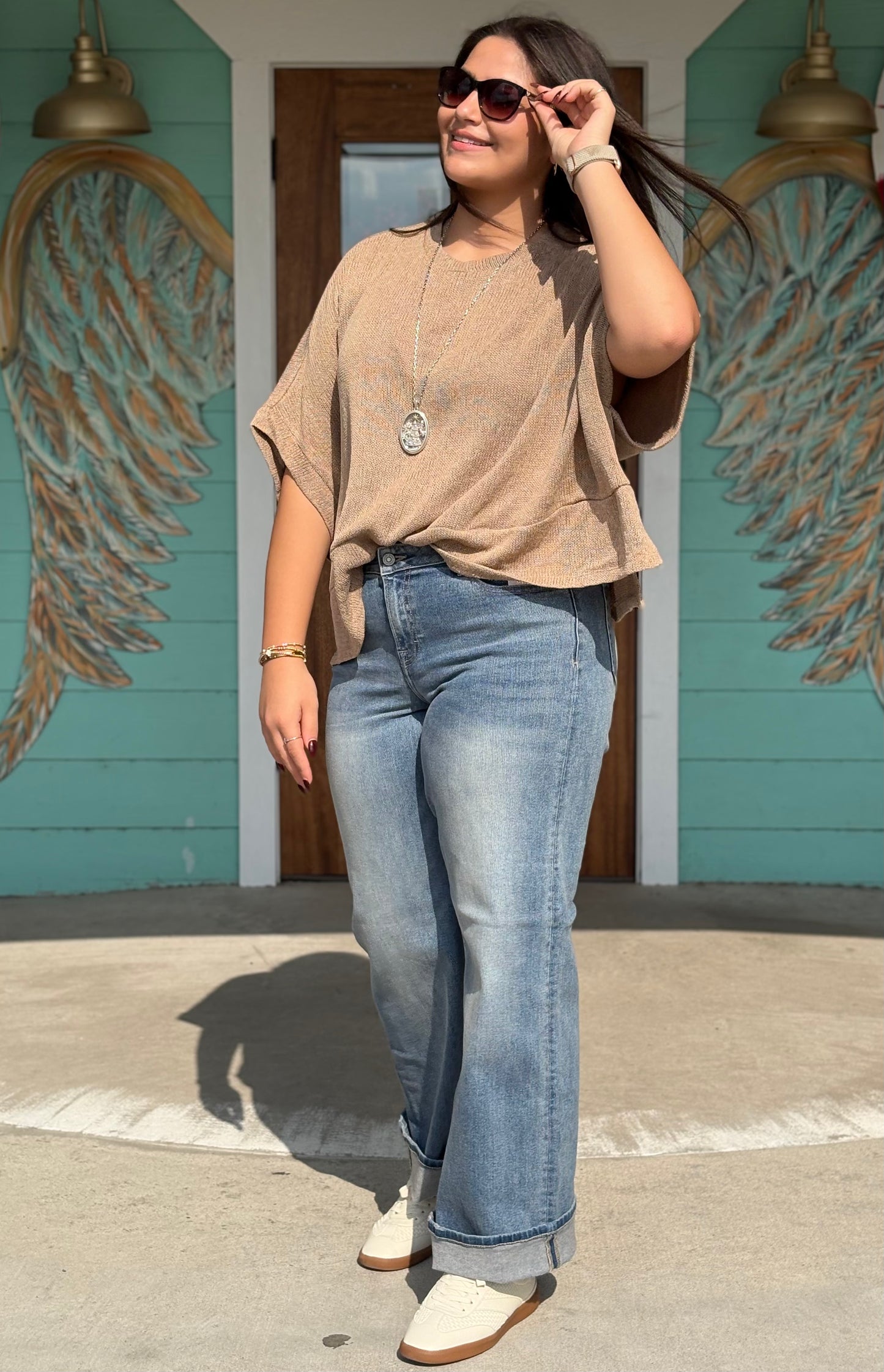 Almond Dolman Travel Top