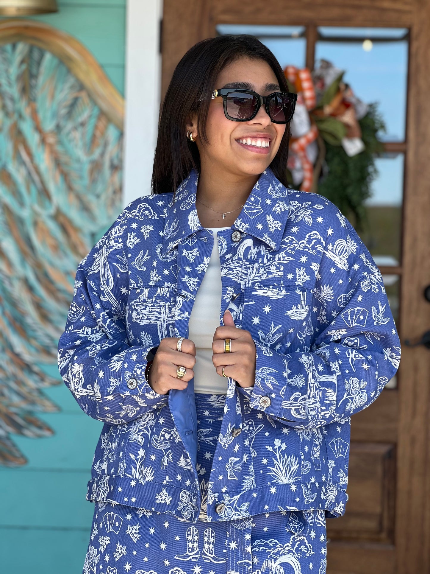 Denim Western Icon Print Jacket