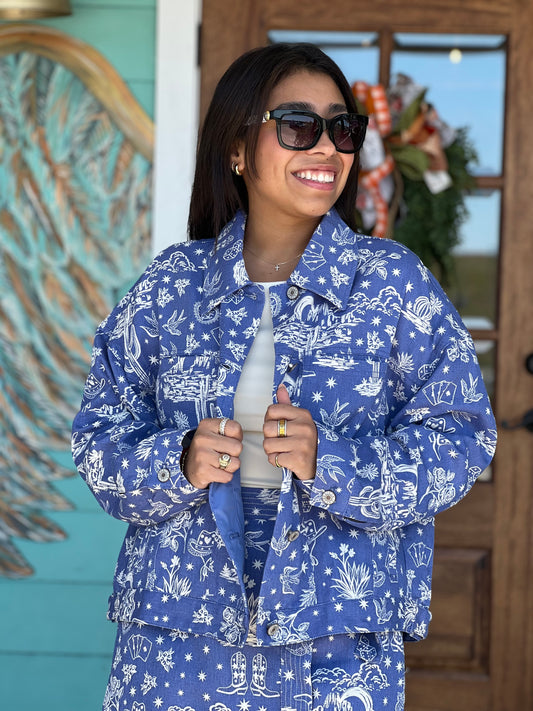 Denim Western Icon Print Jacket
