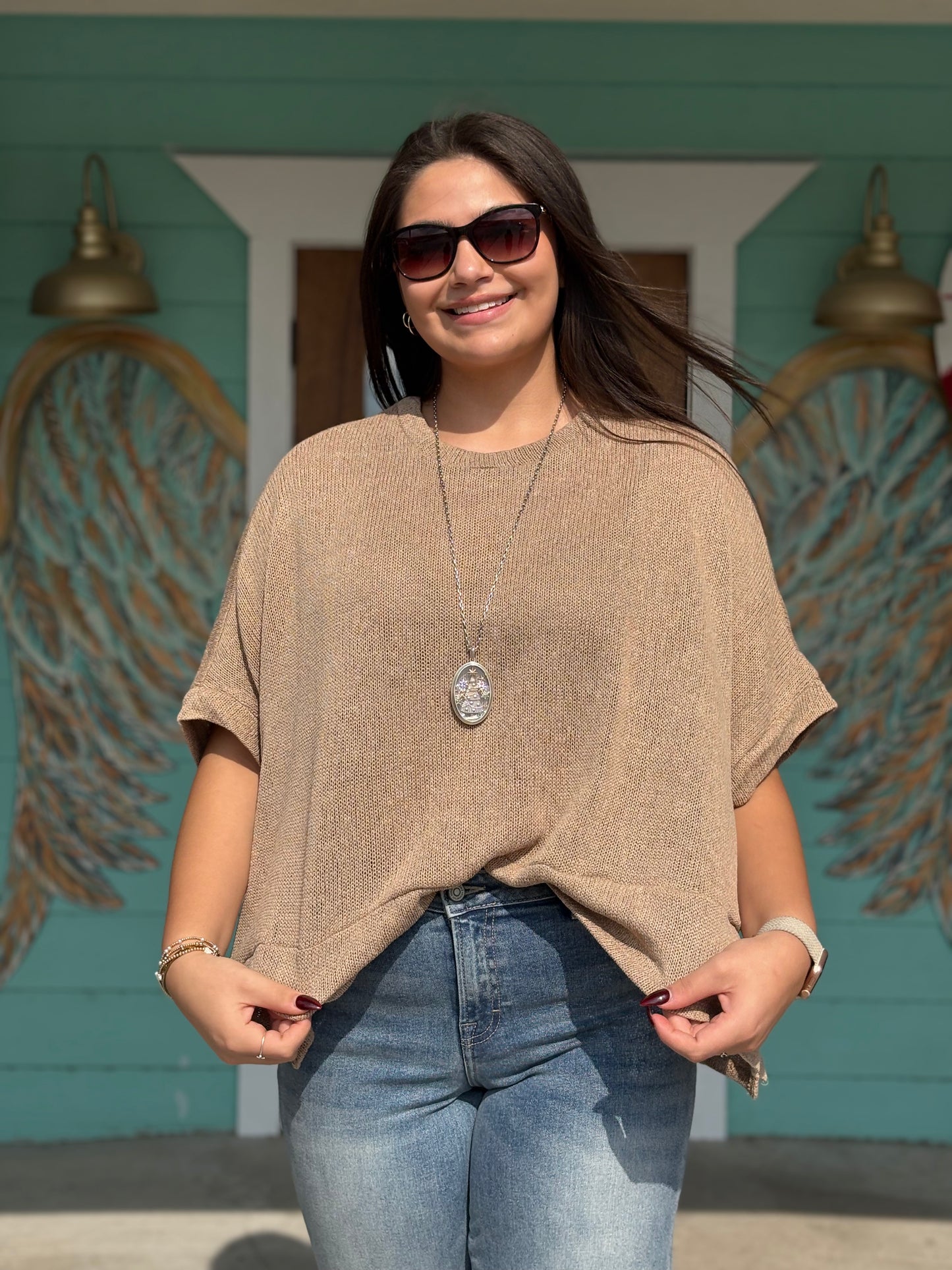 Almond Dolman Travel Top