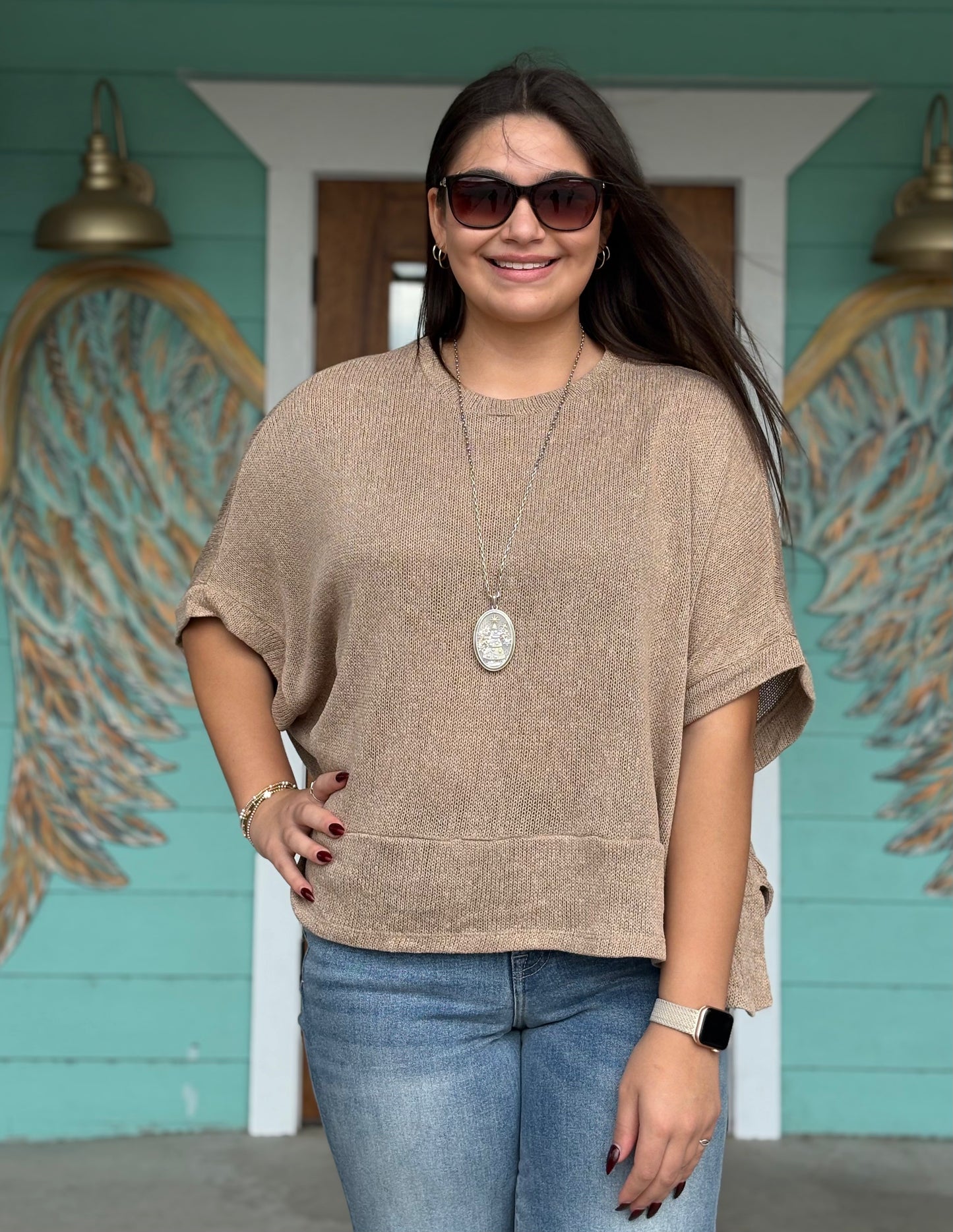 Almond Dolman Travel Top