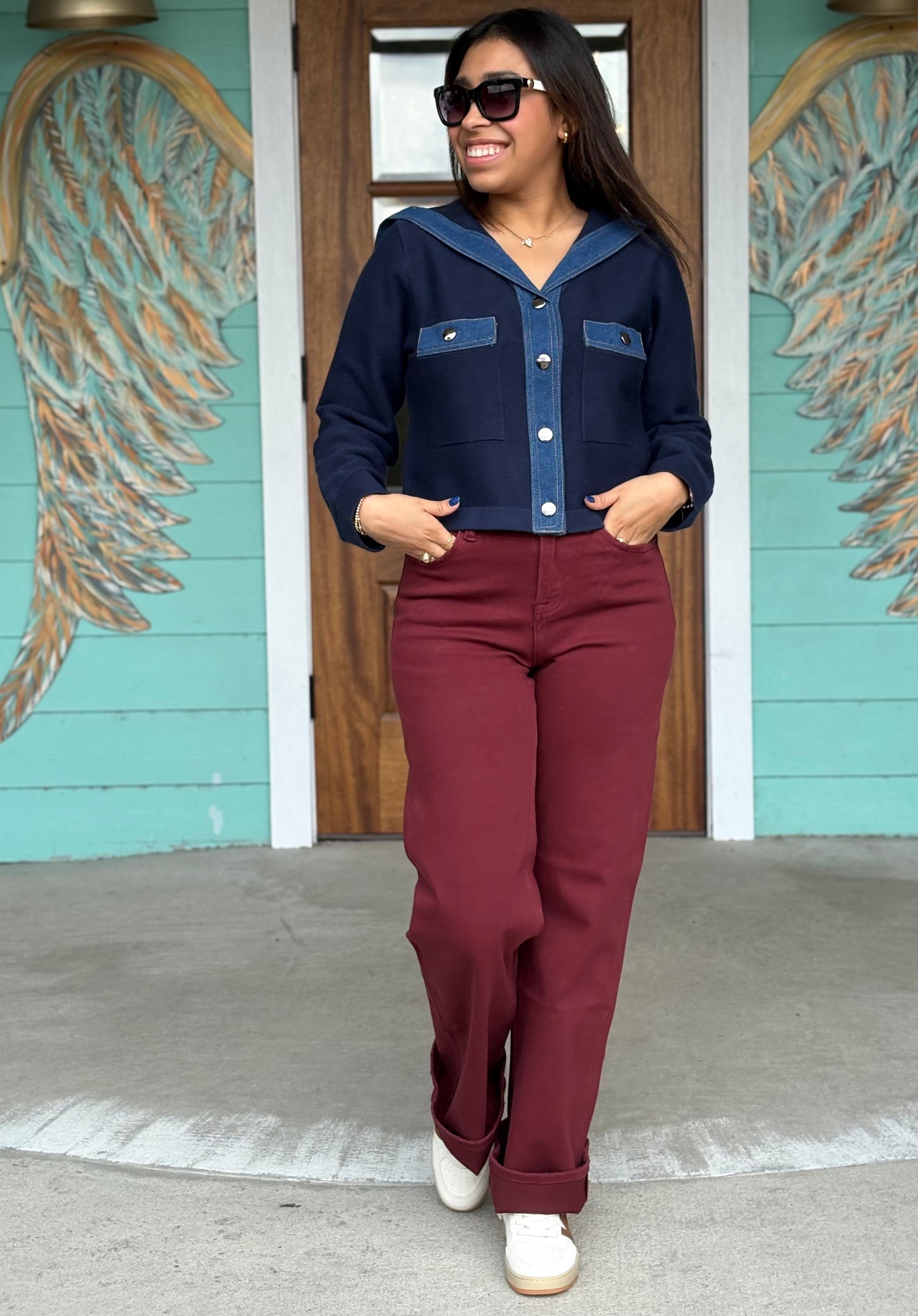 Navy Denim Trim Cardi Jacket