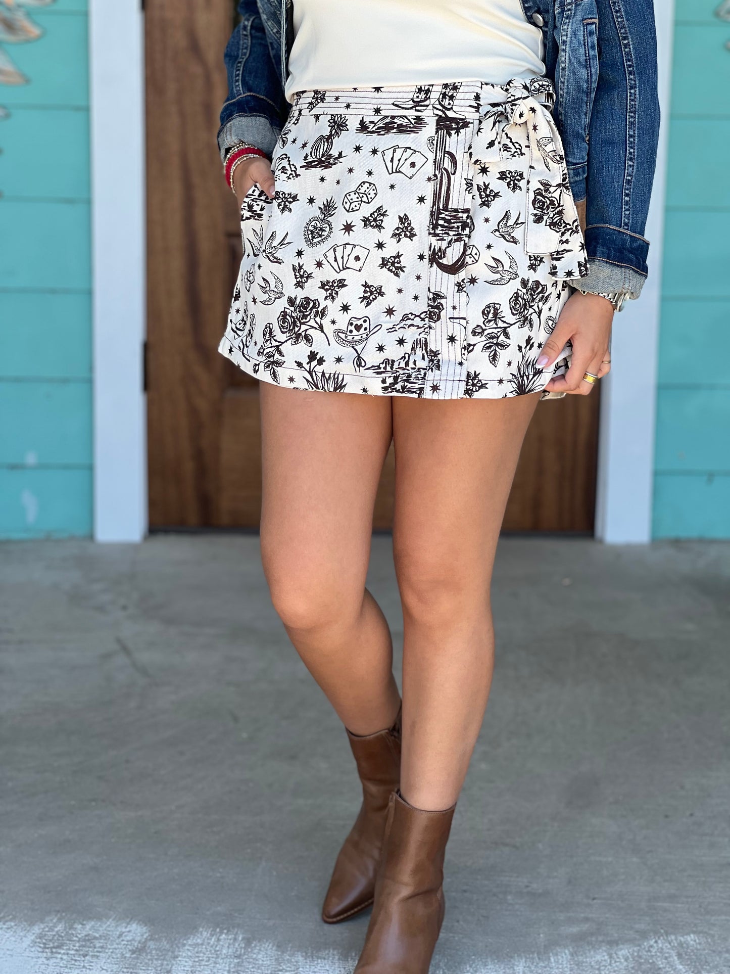 Ecru Western Print Skort