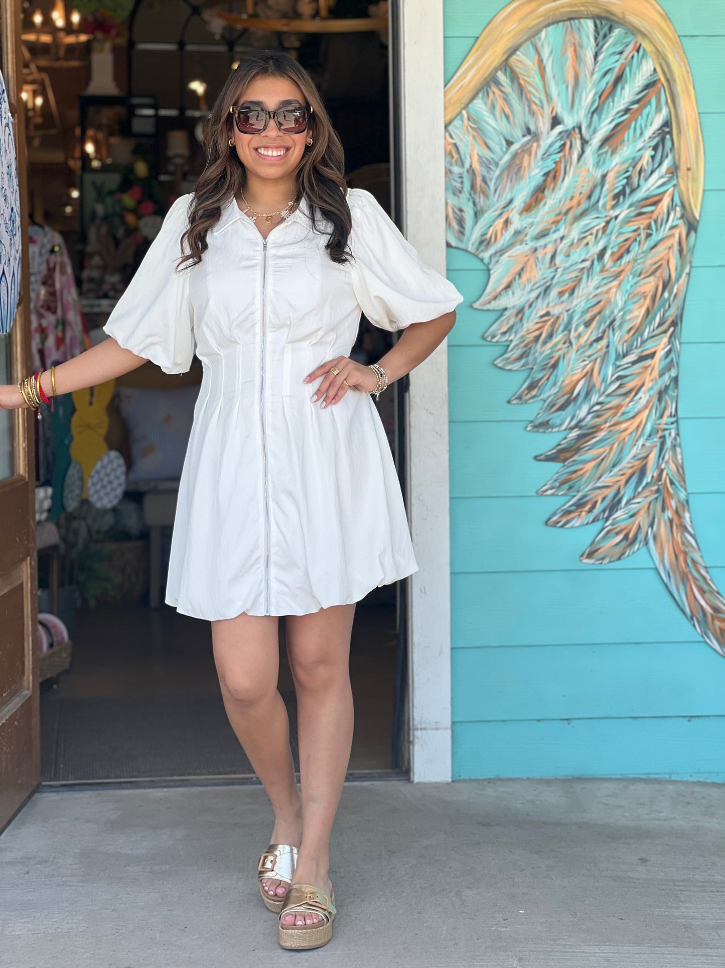 White Zipper Detail Mini Dress