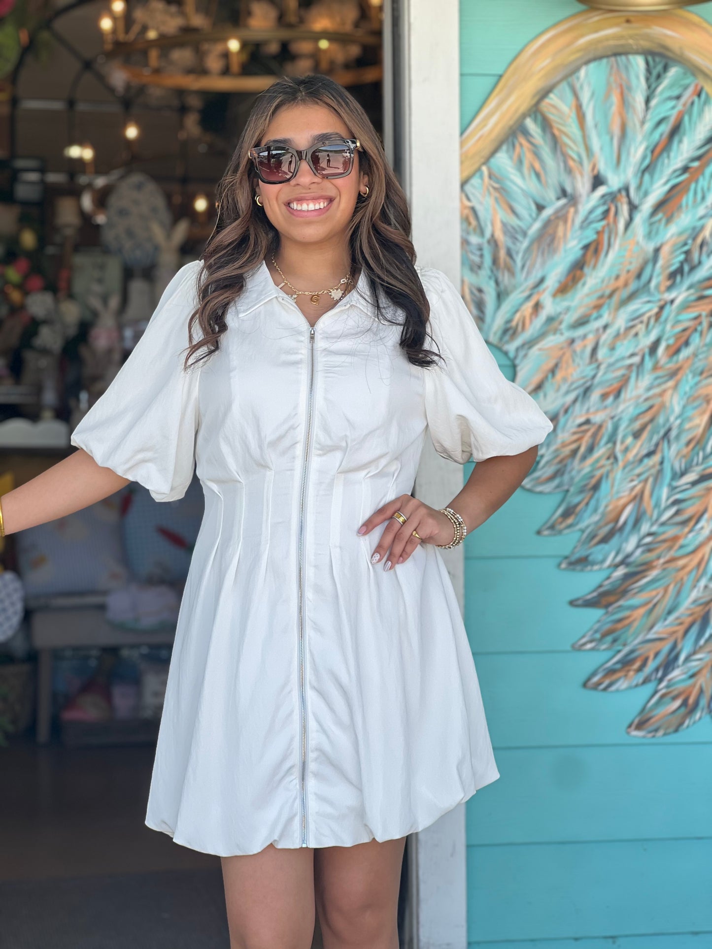 White Zipper Detail Mini Dress