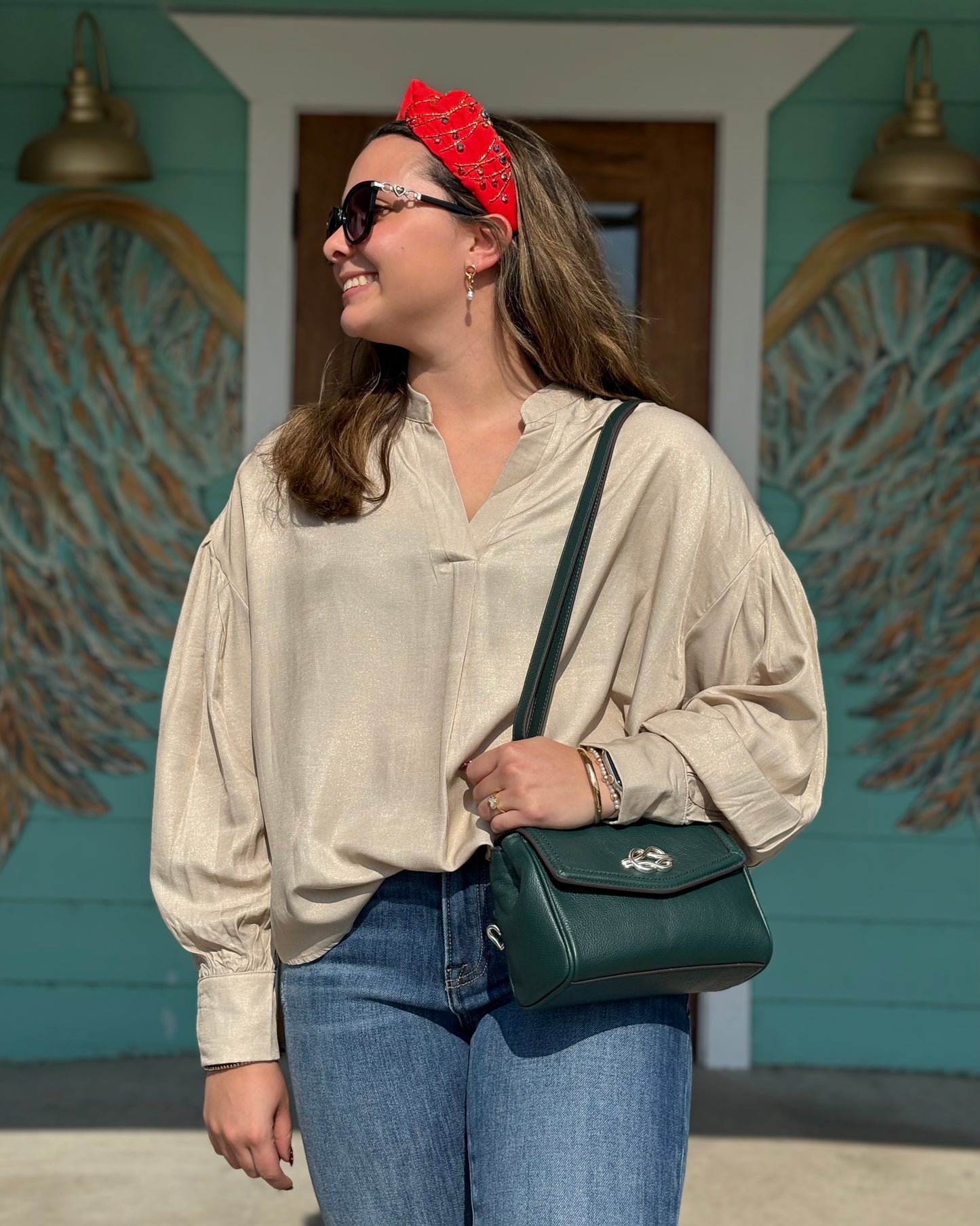 Beige V-Neck Long Sleeve Top