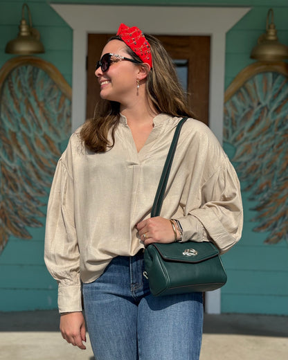 Beige V-Neck Long Sleeve Top