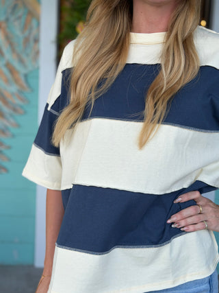 Navy & Pineapple Color Block Top