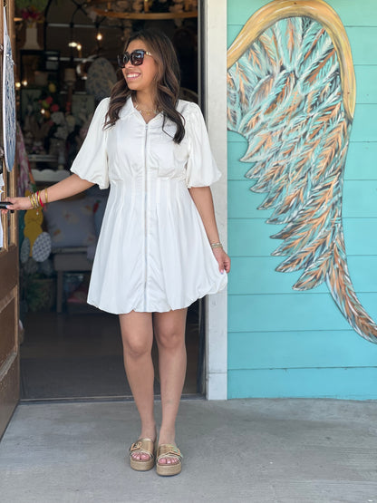 White Zipper Detail Mini Dress