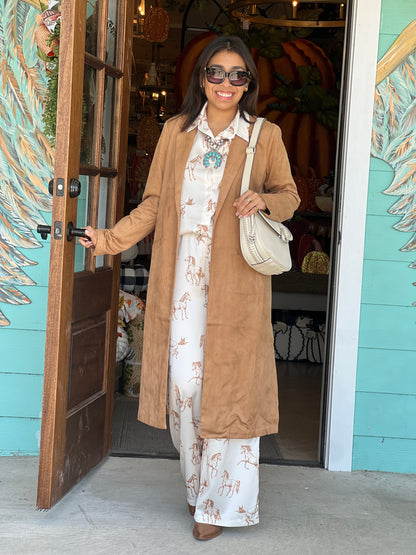 Camel Faux Suede Duster