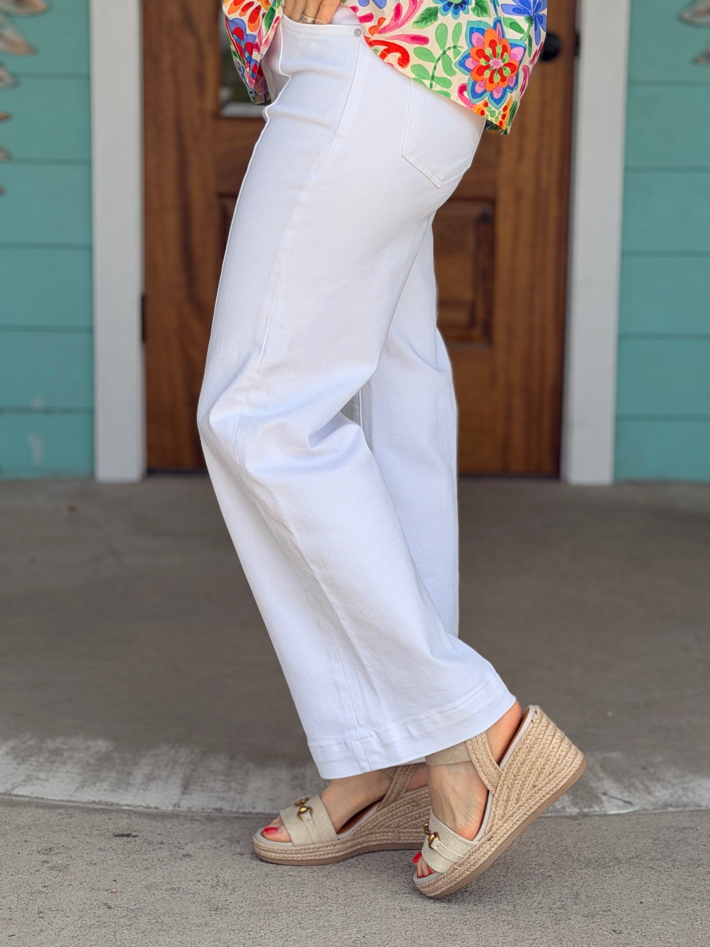 Risen White TC HR Crop Wide Denim