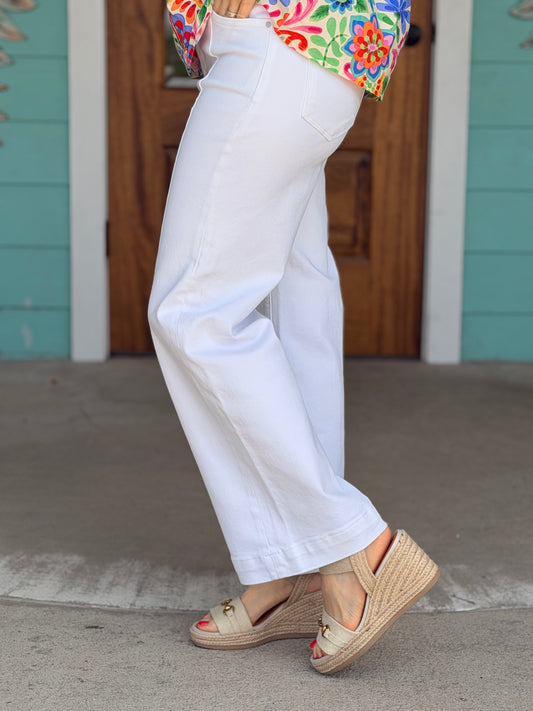 Risen White TC HR Crop Wide Denim