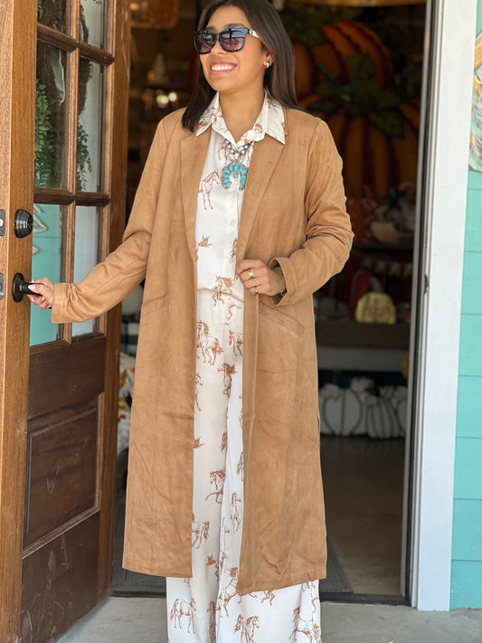 Camel Faux Suede Duster