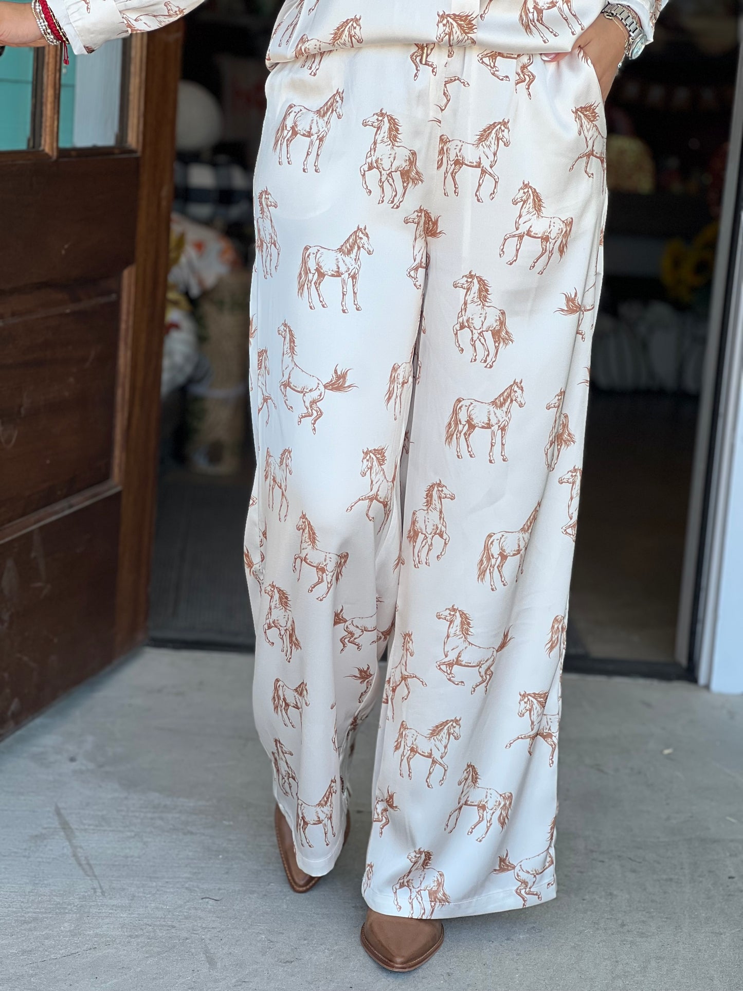 Ivory Taupe Horse Satin Pants