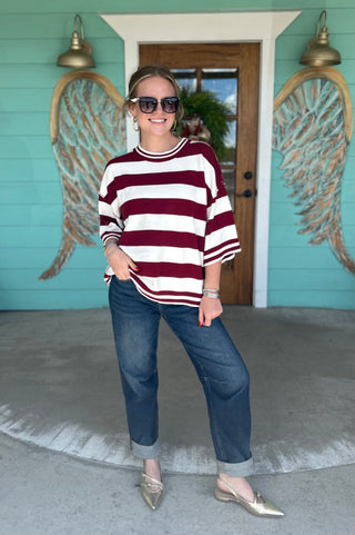 Maroon & White Stripe Hadley Top