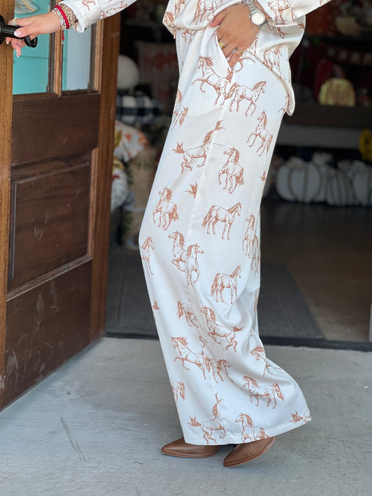 Ivory Taupe Horse Satin Pants