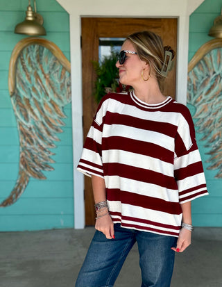 Maroon & White Stripe Hadley Top