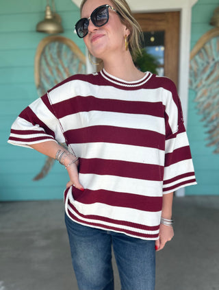 Maroon & White Stripe Hadley Top