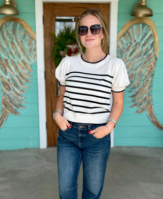 White & Black Striped Senora Top