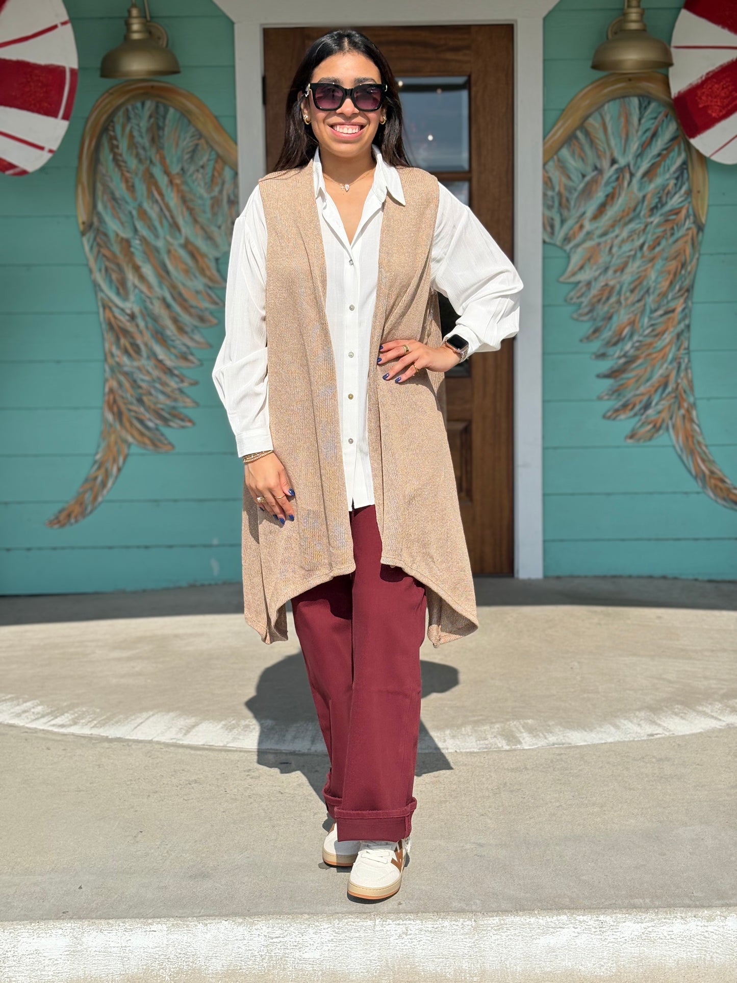 Almond  Long Cardigan Vest