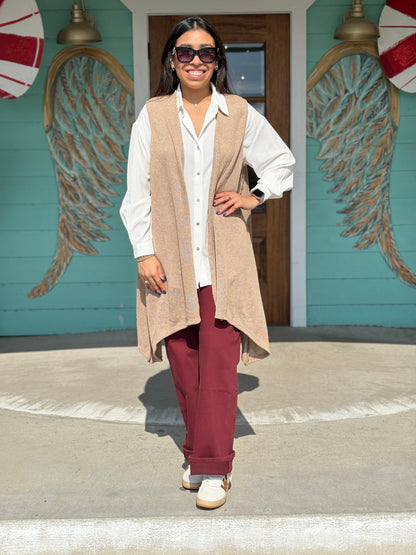 Almond  Long Cardigan Vest