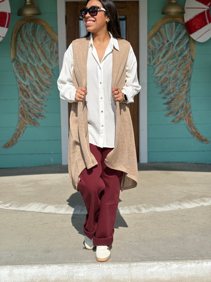 Almond  Long Cardigan Vest