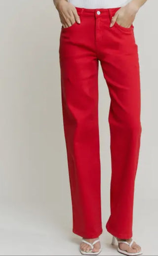 Mica High Rise Lava Red Straight Leg Denim