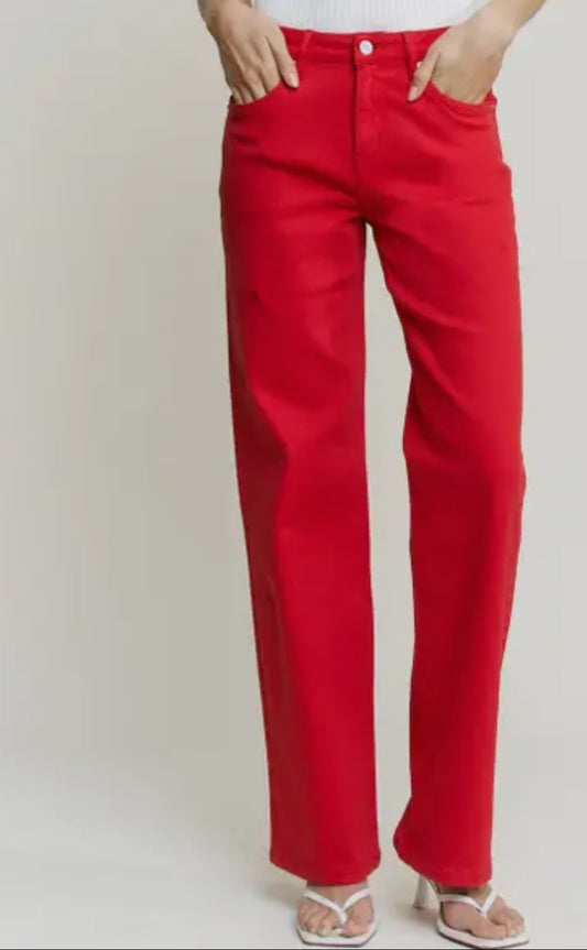 Mica High Rise Lava Red Straight Leg Denim
