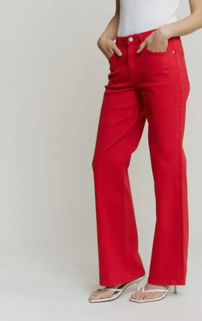 Mica High Rise Lava Red Straight Leg Denim