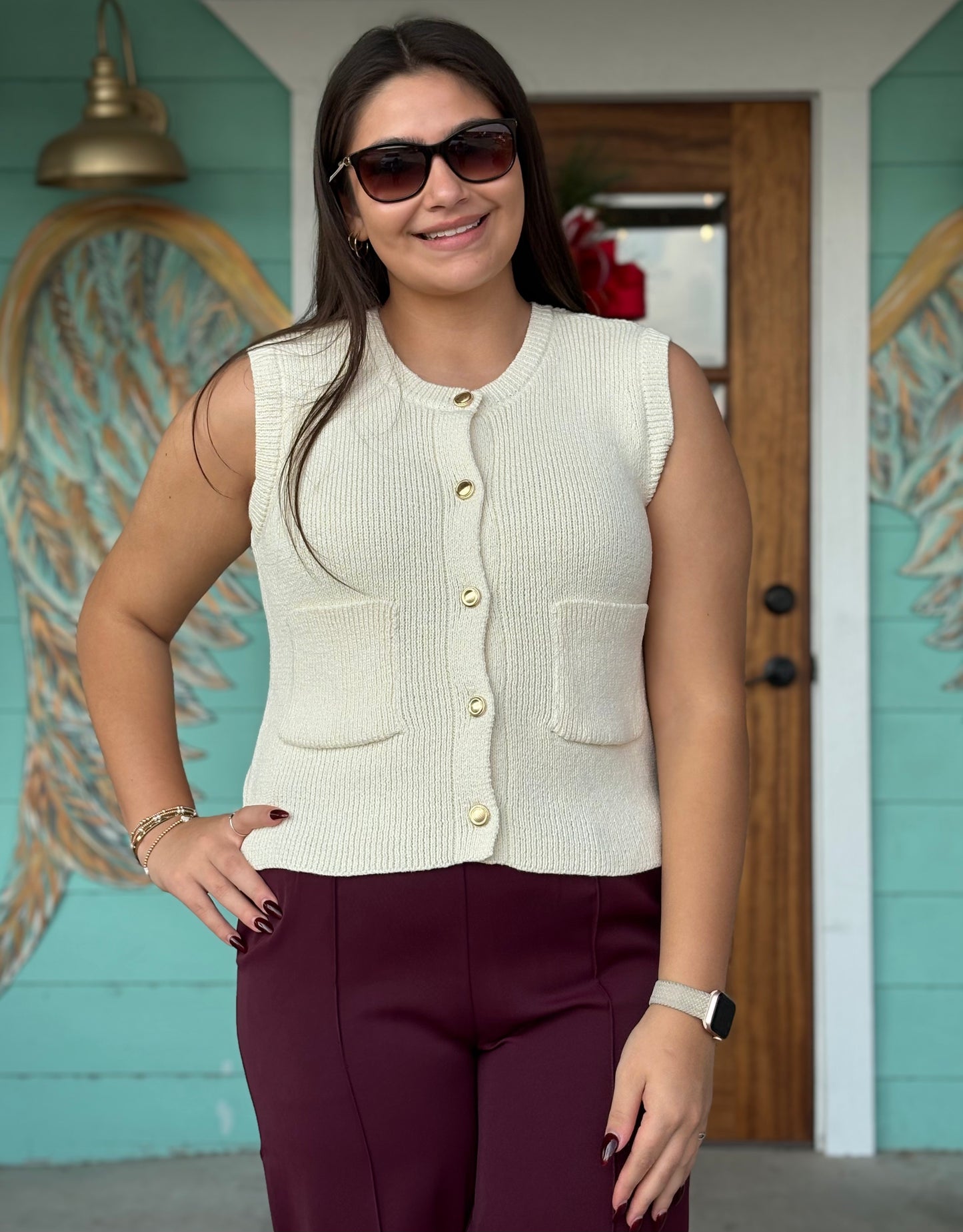 Ivory Sleeveless Button Vest