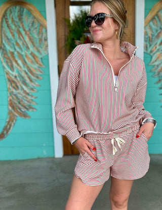 Rust Stripe Drawstring Shorts