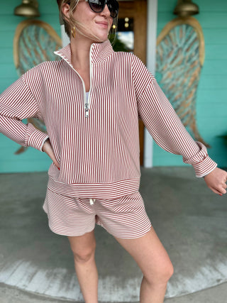 Rust Stripe Quarter Zip Pullover
