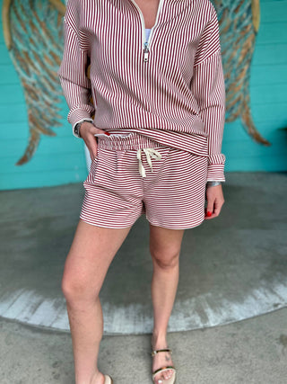 Rust Stripe Drawstring Shorts