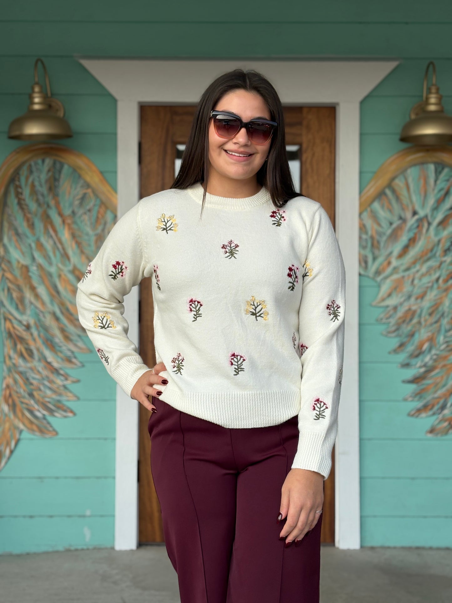 Ivory Floral Embroidered Sweater