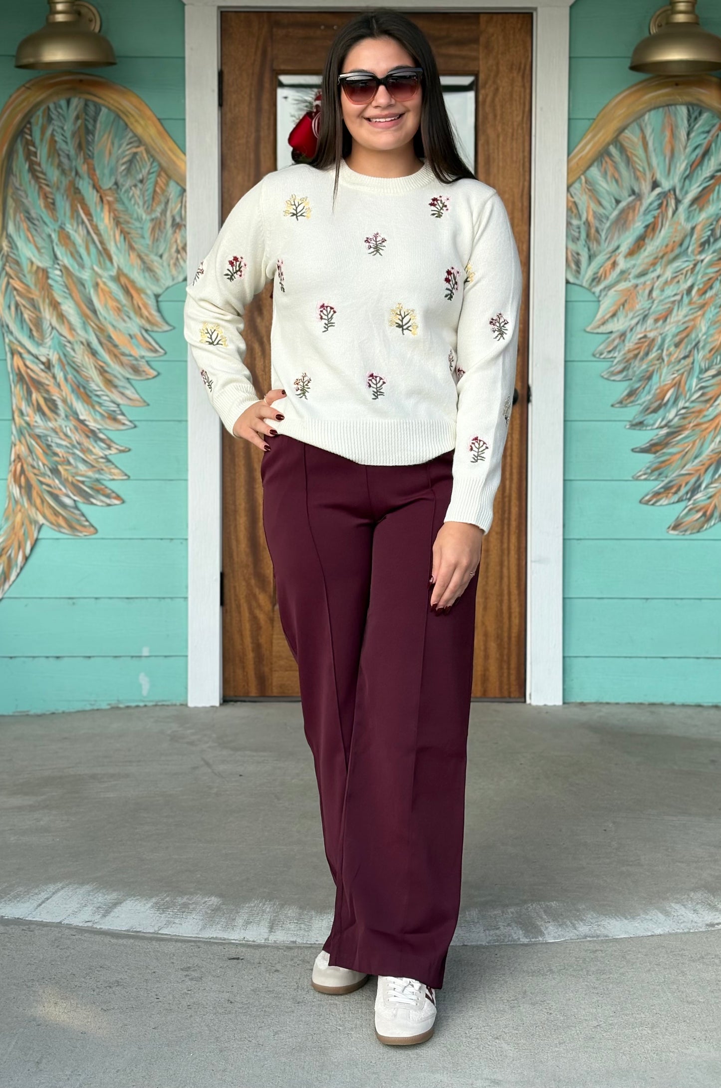 Ivory Floral Embroidered Sweater