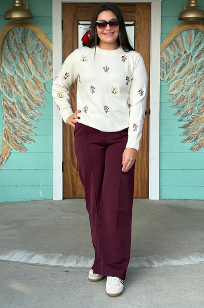 Ivory Floral Embroidered Sweater